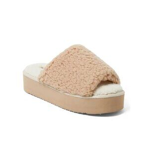 NEW Dearfoams Cozy Comfort Women's Platform Terry Slide Slipper Latte